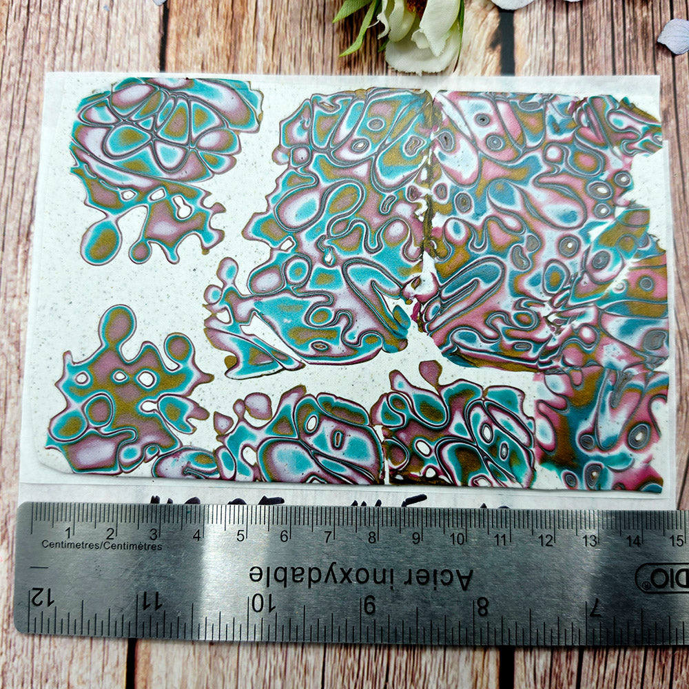 Raw polymer clay veneer sheet, Rose Lagoon Mokume Gane