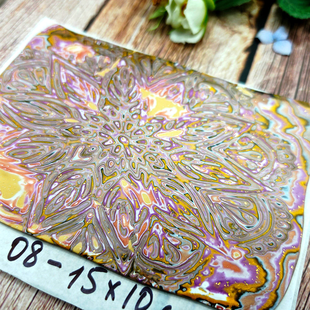 Raw polymer clay veneer sheet, Golden Blush Mandala Mokume Gane