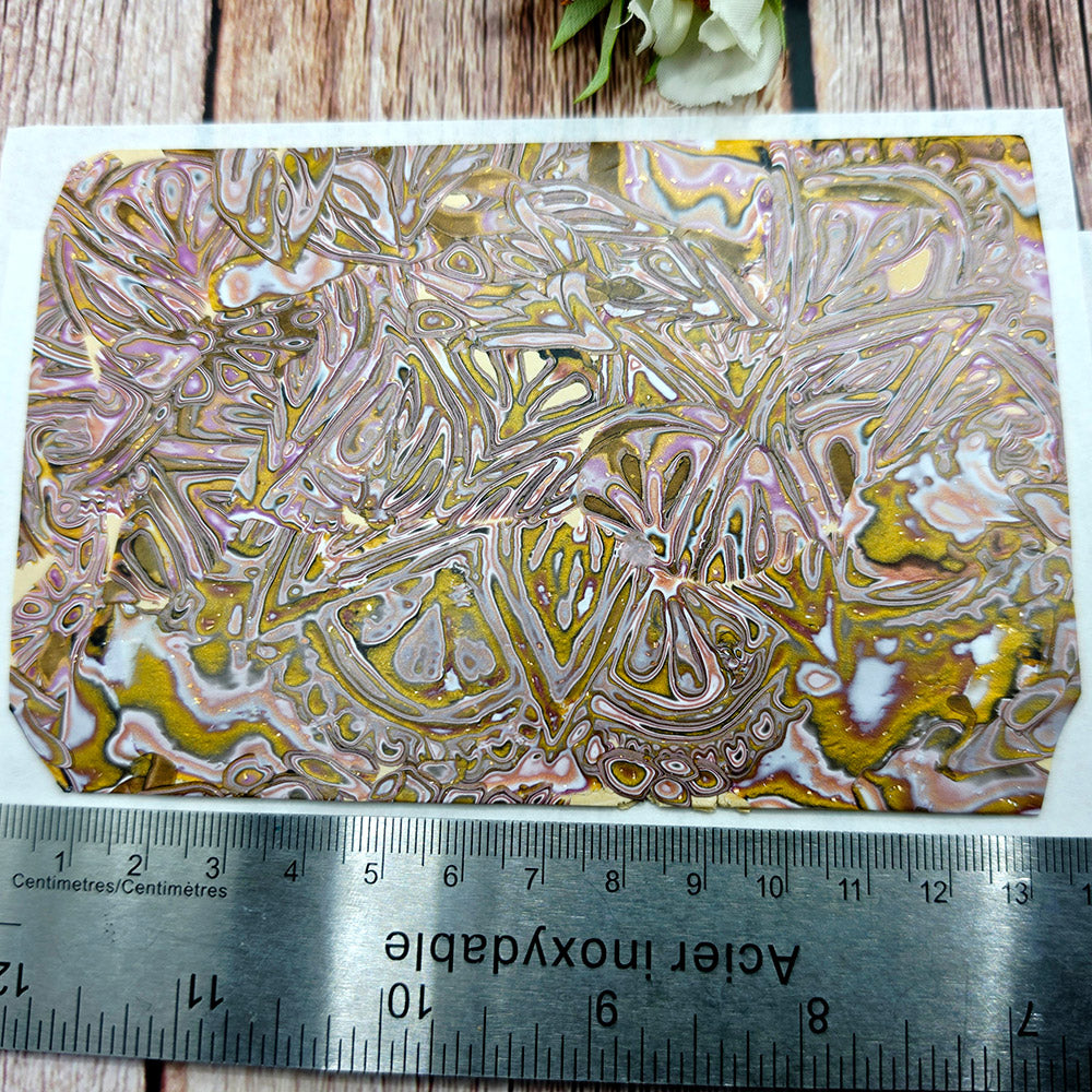 Raw polymer clay veneer sheet, Antique Gold Mandala Mokume Gane