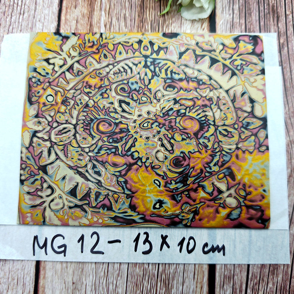 Raw polymer clay veneer sheet, Autumn Garden Mandala Mokume Gane