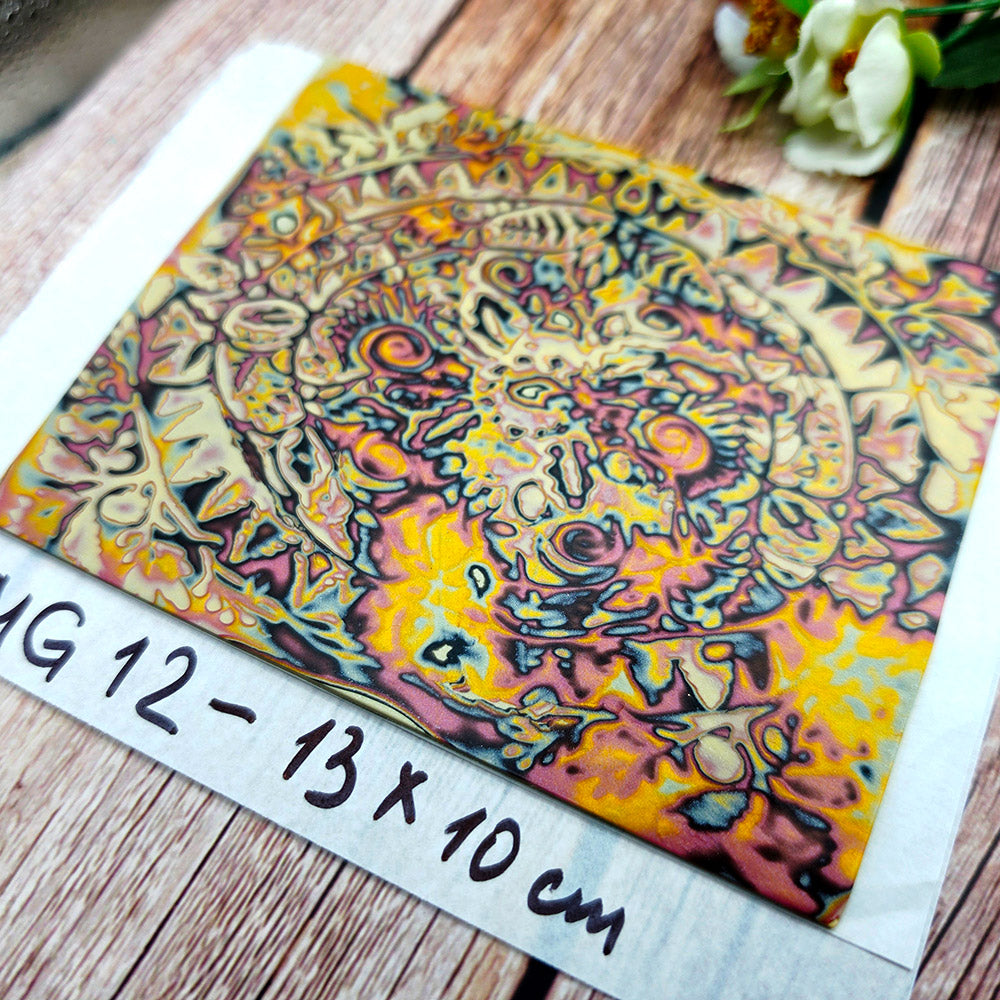 Raw polymer clay veneer sheet, Autumn Garden Mandala Mokume Gane