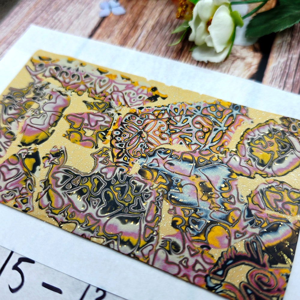 Raw polymer clay veneer sheet, Golden Patchwork Mokume Gane