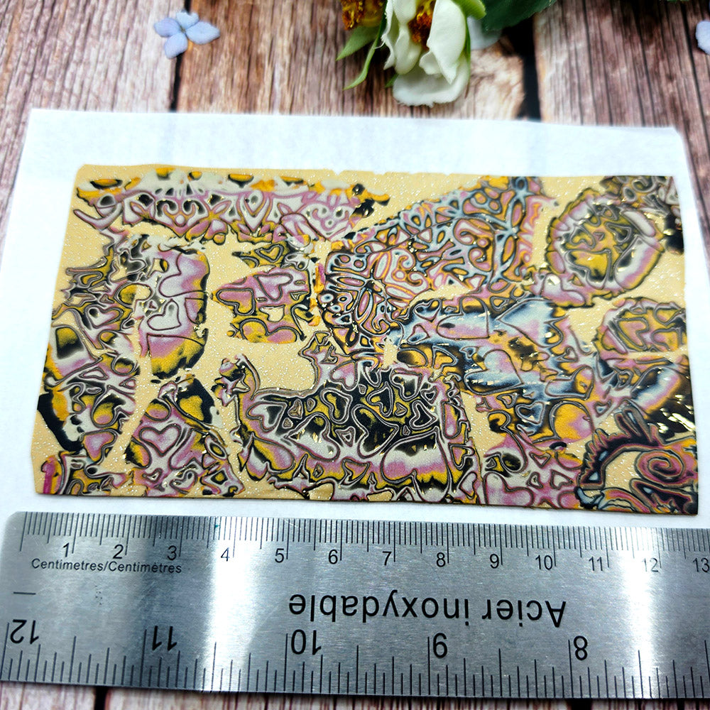 Raw polymer clay veneer sheet, Golden Patchwork Mokume Gane