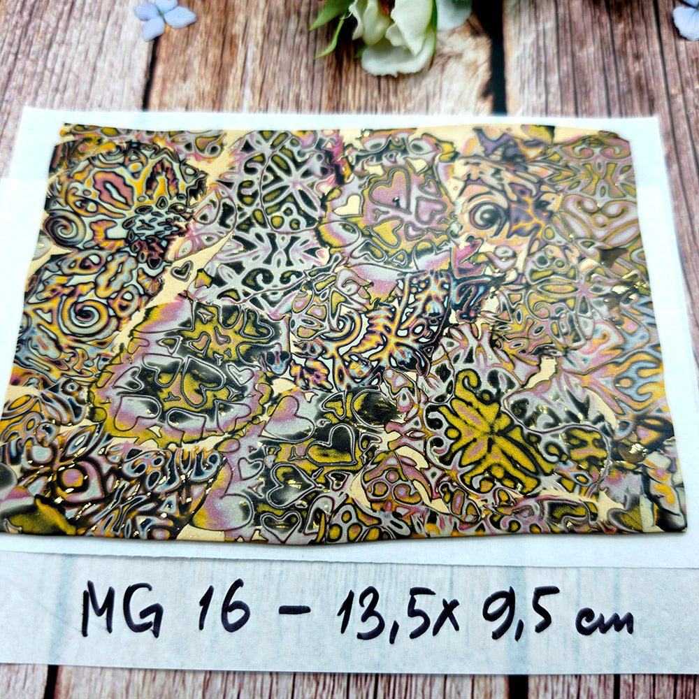 Raw polymer clay veneer sheet, Gilded Garden Mokume Gane