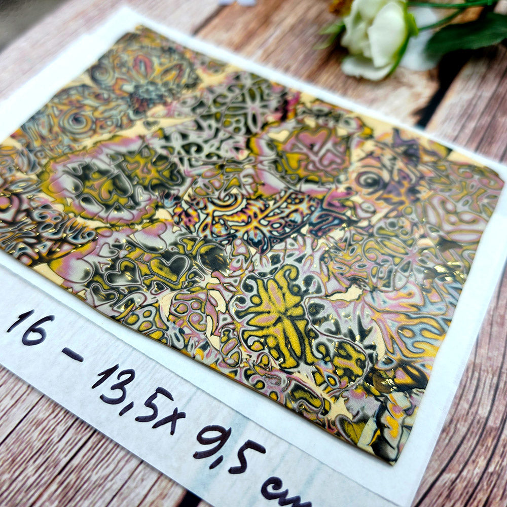 Raw polymer clay veneer sheet, Gilded Garden Mokume Gane