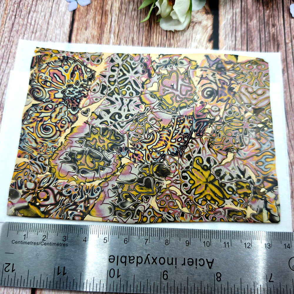 Raw polymer clay veneer sheet, Gilded Garden Mokume Gane