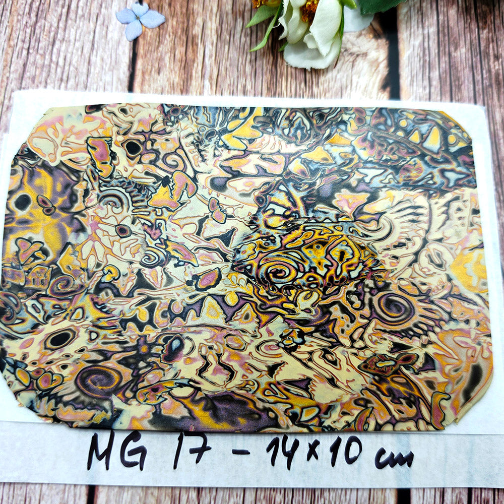 Raw polymer clay veneer sheet, Antique Garden Mokume Gane