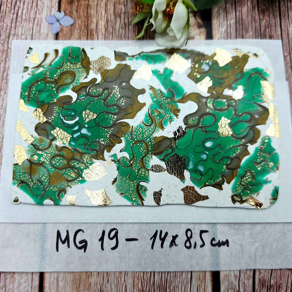 Raw polymer clay veneer sheet, Emerald Treasure Mokume Gane