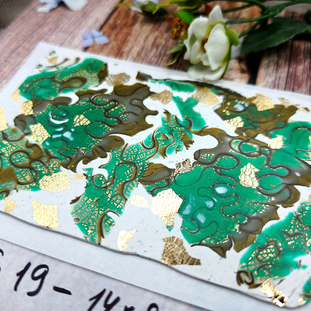 Raw polymer clay veneer sheet, Emerald Treasure Mokume Gane