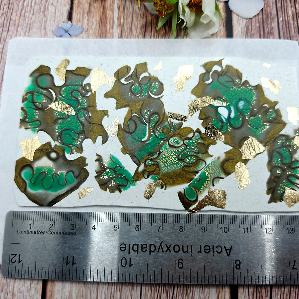 Raw polymer clay veneer sheet, Emerald Lace Mokume Gane