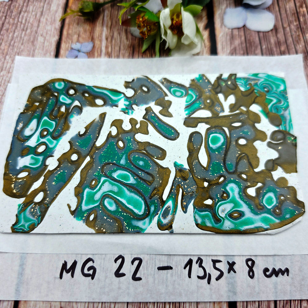 Raw polymer clay veneer sheet, Malachite Caverns Mokume Gane