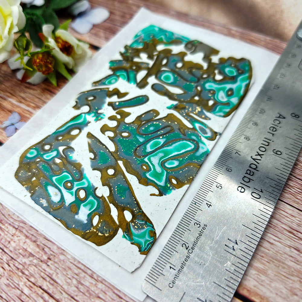 Raw polymer clay veneer sheet, Malachite Caverns Mokume Gane
