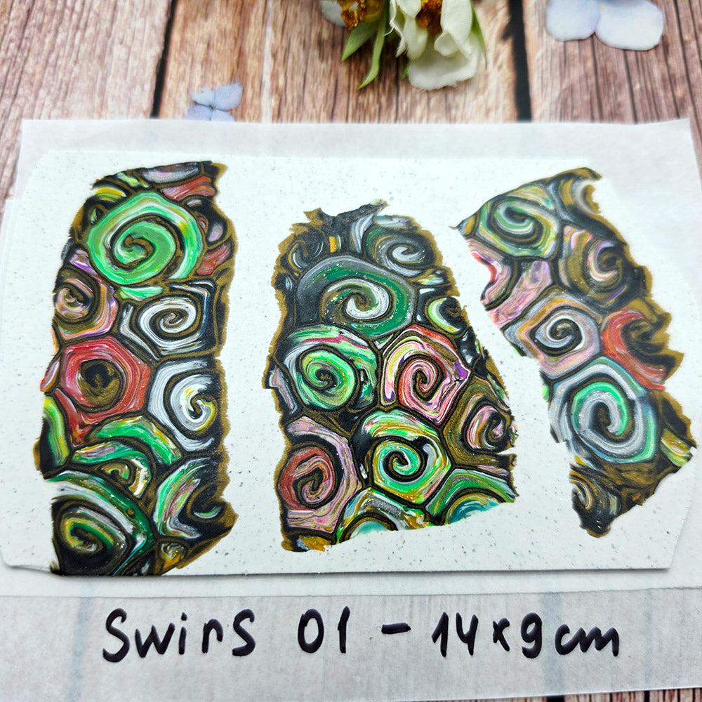Raw polymer clay veneer sheet, Spiral Garden Mokume Gane