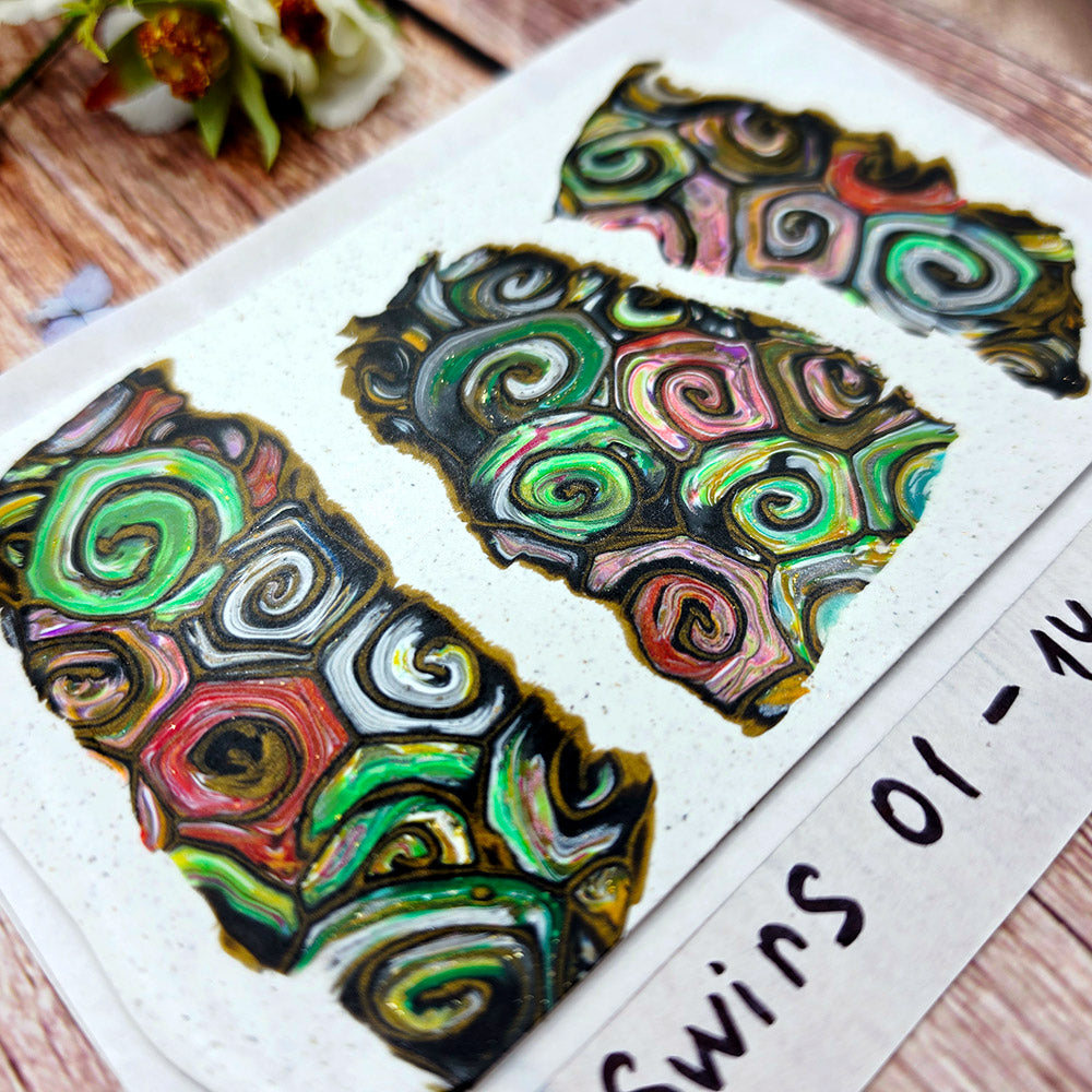 Raw polymer clay veneer sheet, Spiral Garden Mokume Gane