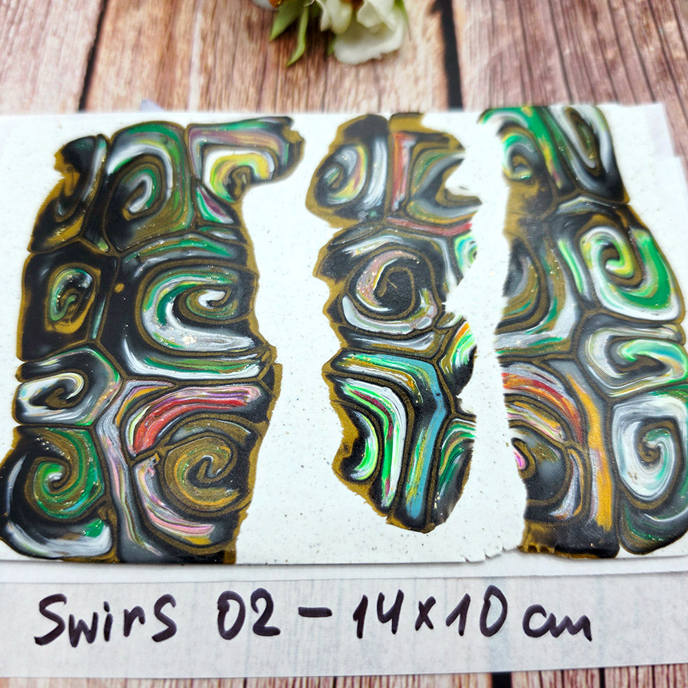 Raw polymer clay veneer sheet, Enchanted Swirls Mokume Gane