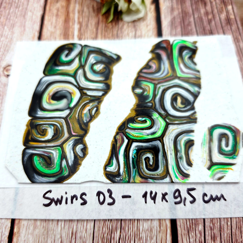 Raw polymer clay veneer sheet, Emerald Spiral Mosaic