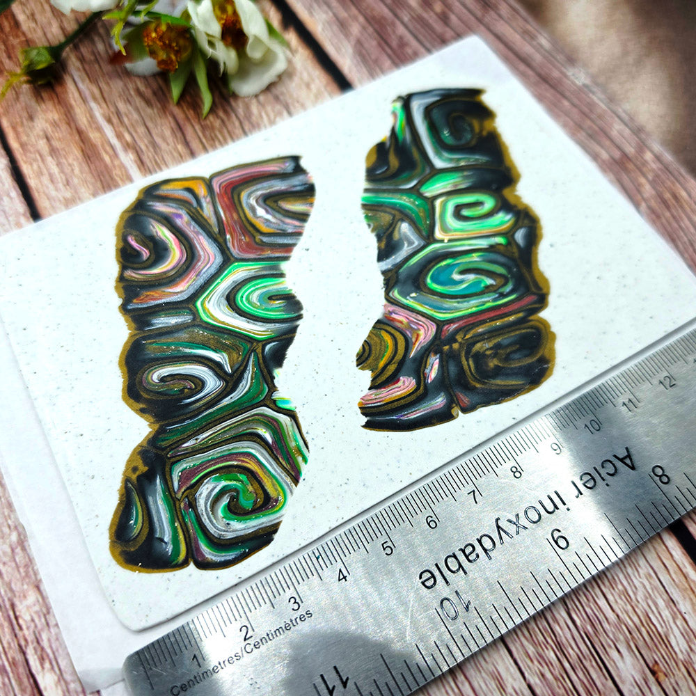 Raw polymer clay veneer sheet, Midnight Emerald Swirls