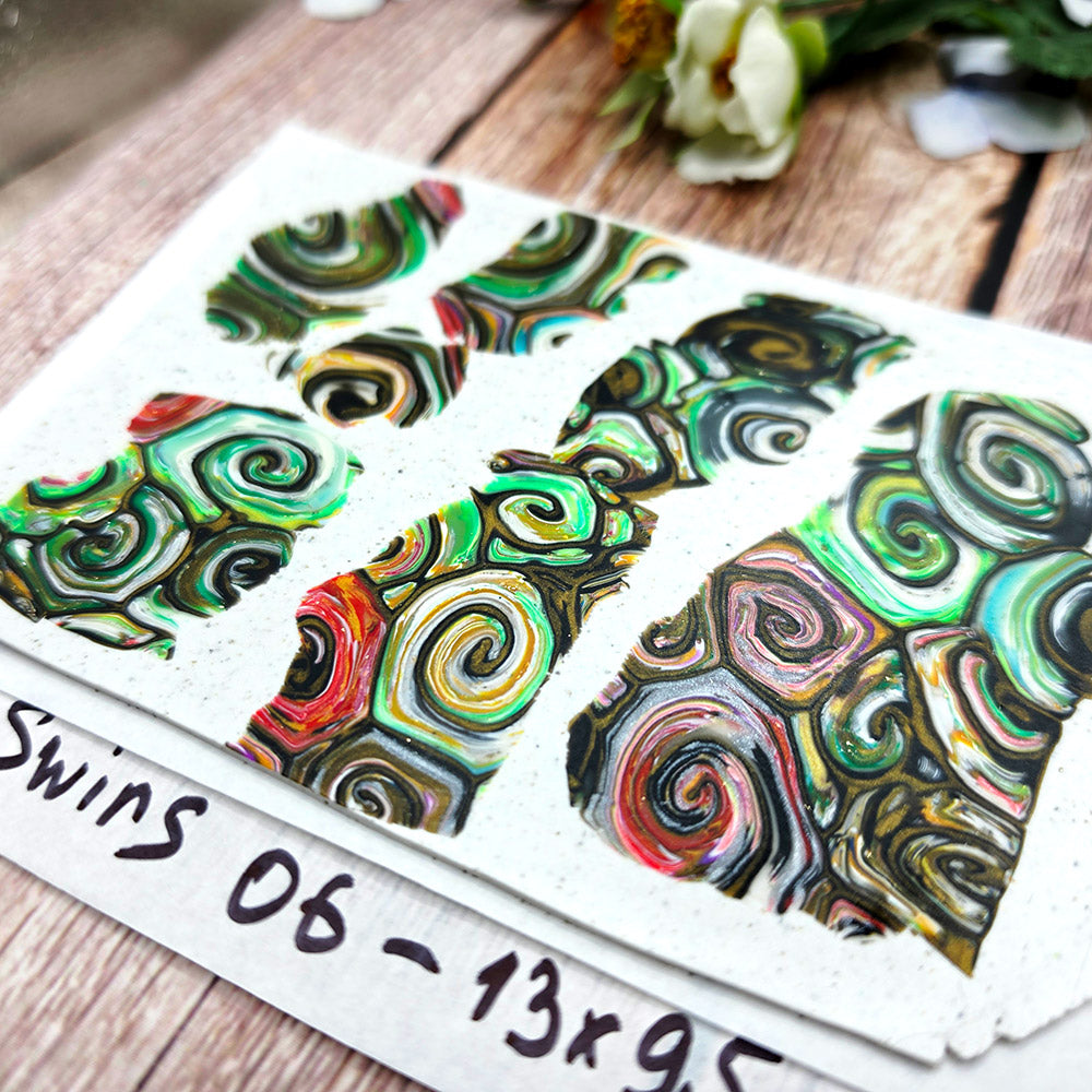 Raw polymer clay veneer sheet, Whimsical Swirl Fragments
