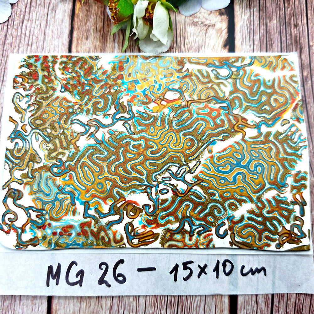 Raw polymer clay veneer sheet, Golden Turquoise Maze