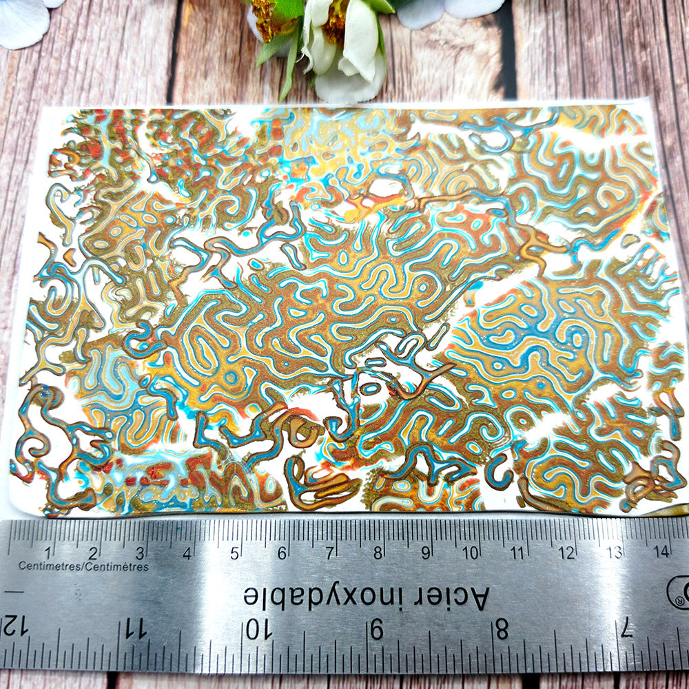 Raw polymer clay veneer sheet, Golden Turquoise Maze