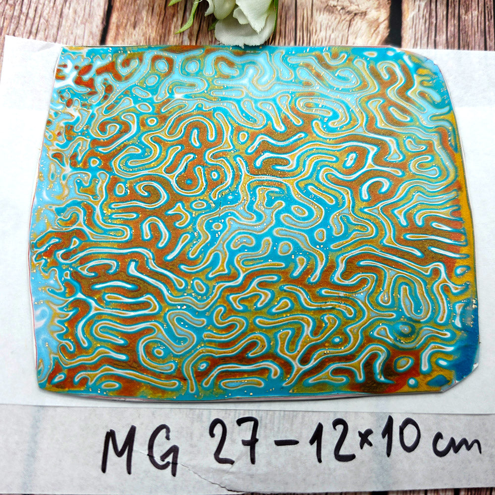 Raw polymer clay veneer sheet, Turquoise Golden Labyrinth
