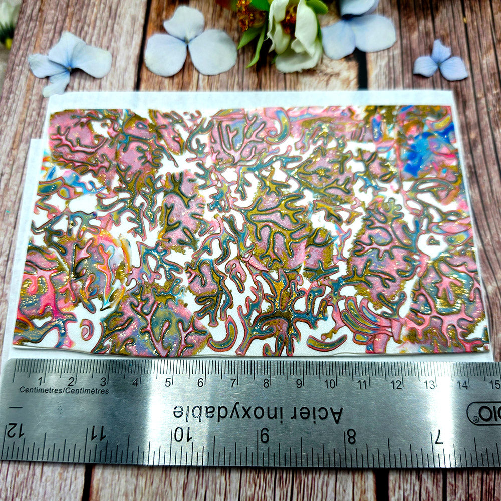 Raw polymer clay veneer sheet, Rose Gold Coral Garden