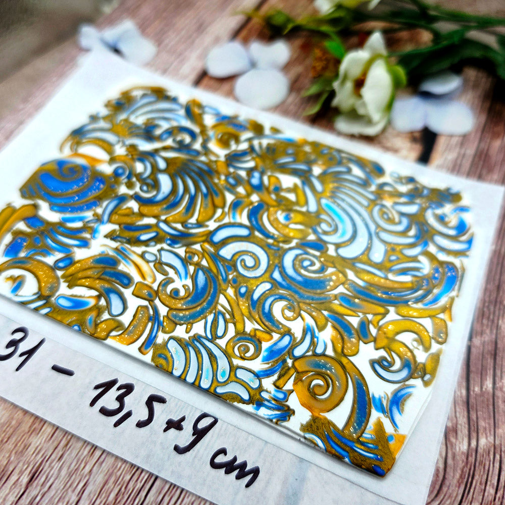 Raw polymer clay veneer sheet, Golden Porcelain Waves
