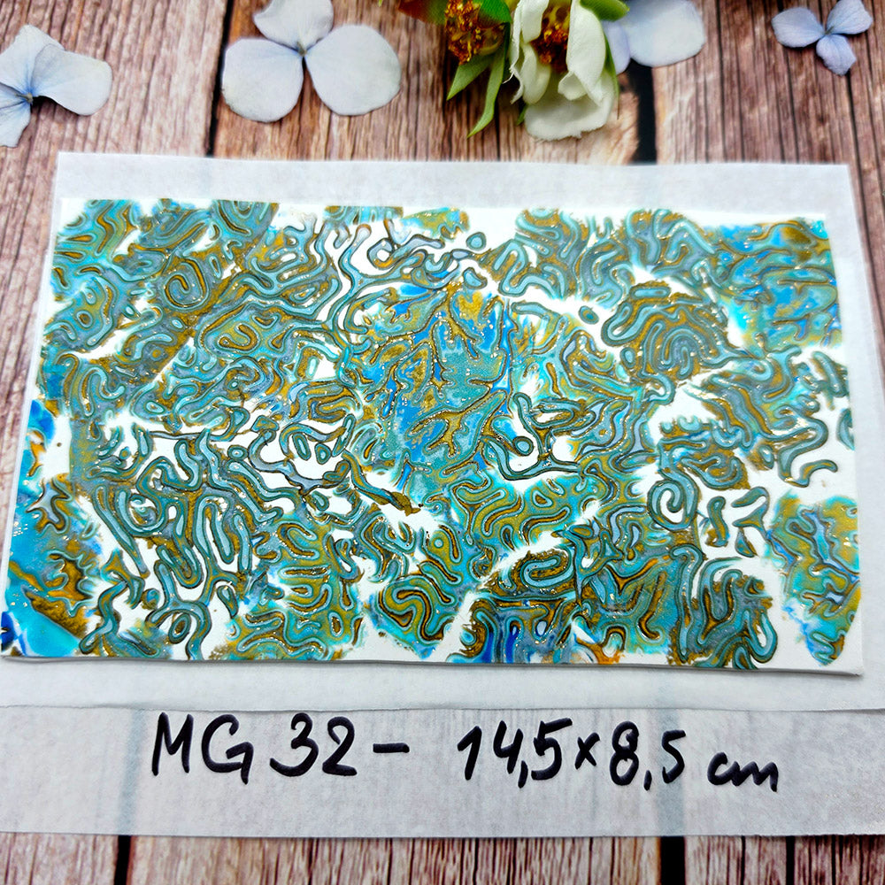 Raw polymer clay veneer sheet, Turquoise Labyrinth