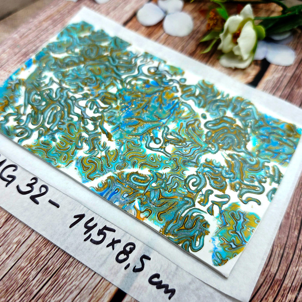 Raw polymer clay veneer sheet, Turquoise Labyrinth
