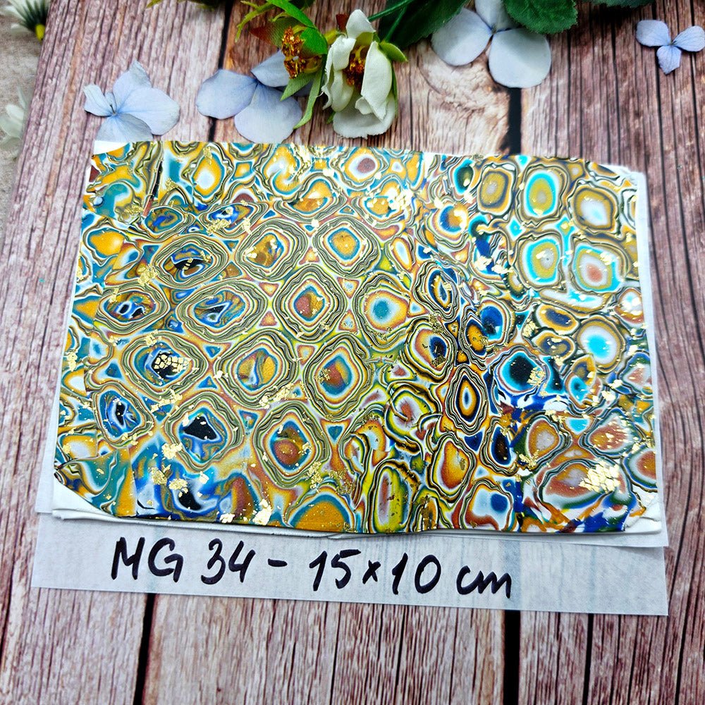 Raw polymer clay veneer sheet, Golden Lagoon Agate