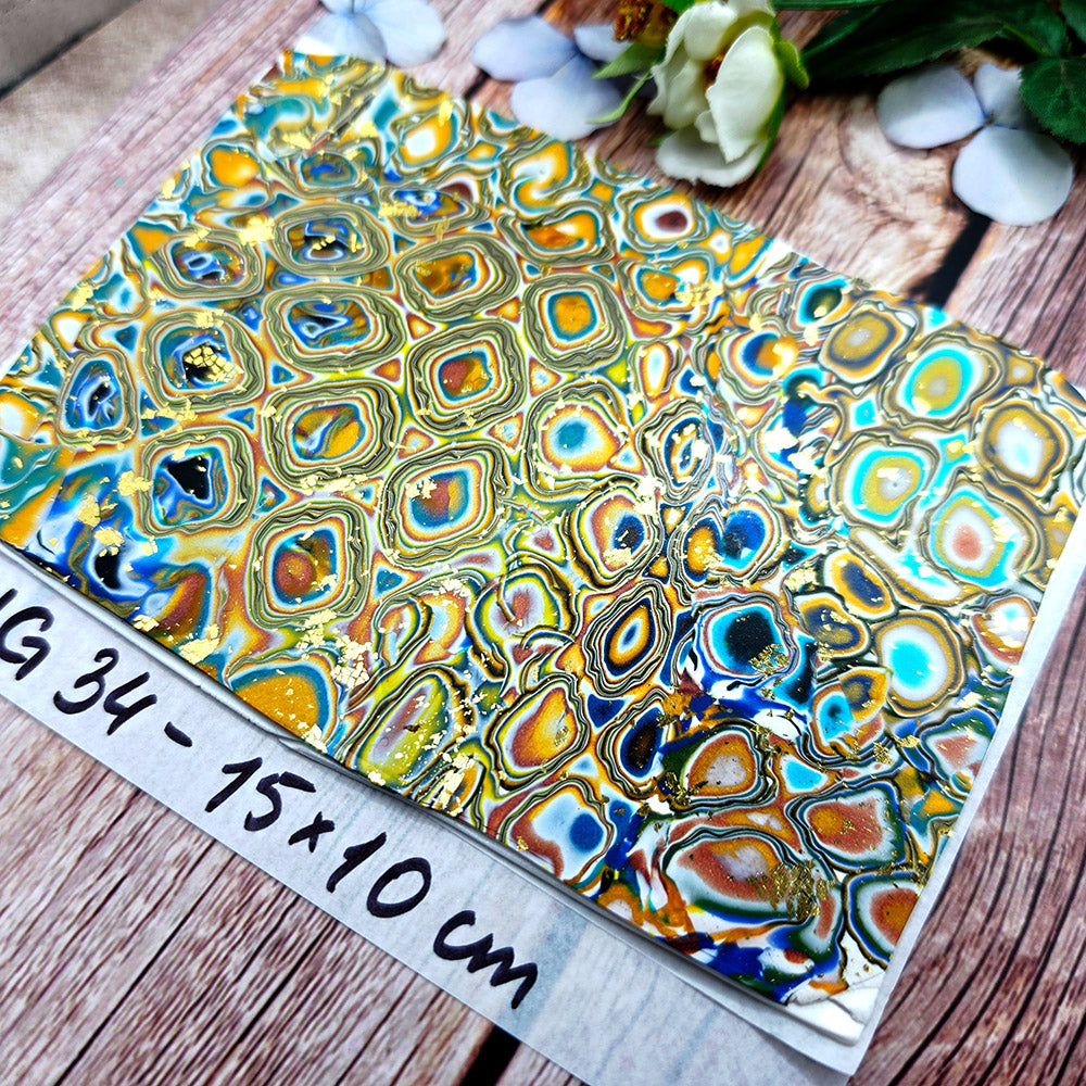Raw polymer clay veneer sheet, Golden Lagoon Agate