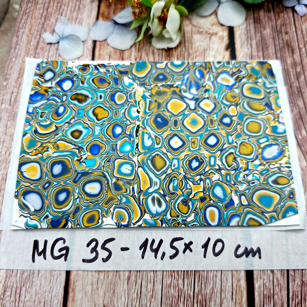 Raw polymer clay veneer sheet, Blue Gold Mosaic Agate
