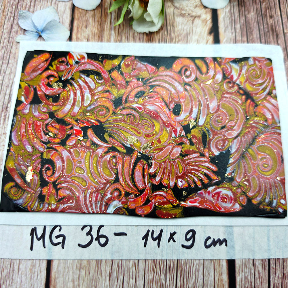 Raw polymer clay veneer sheet, Crimson Gold Baroque