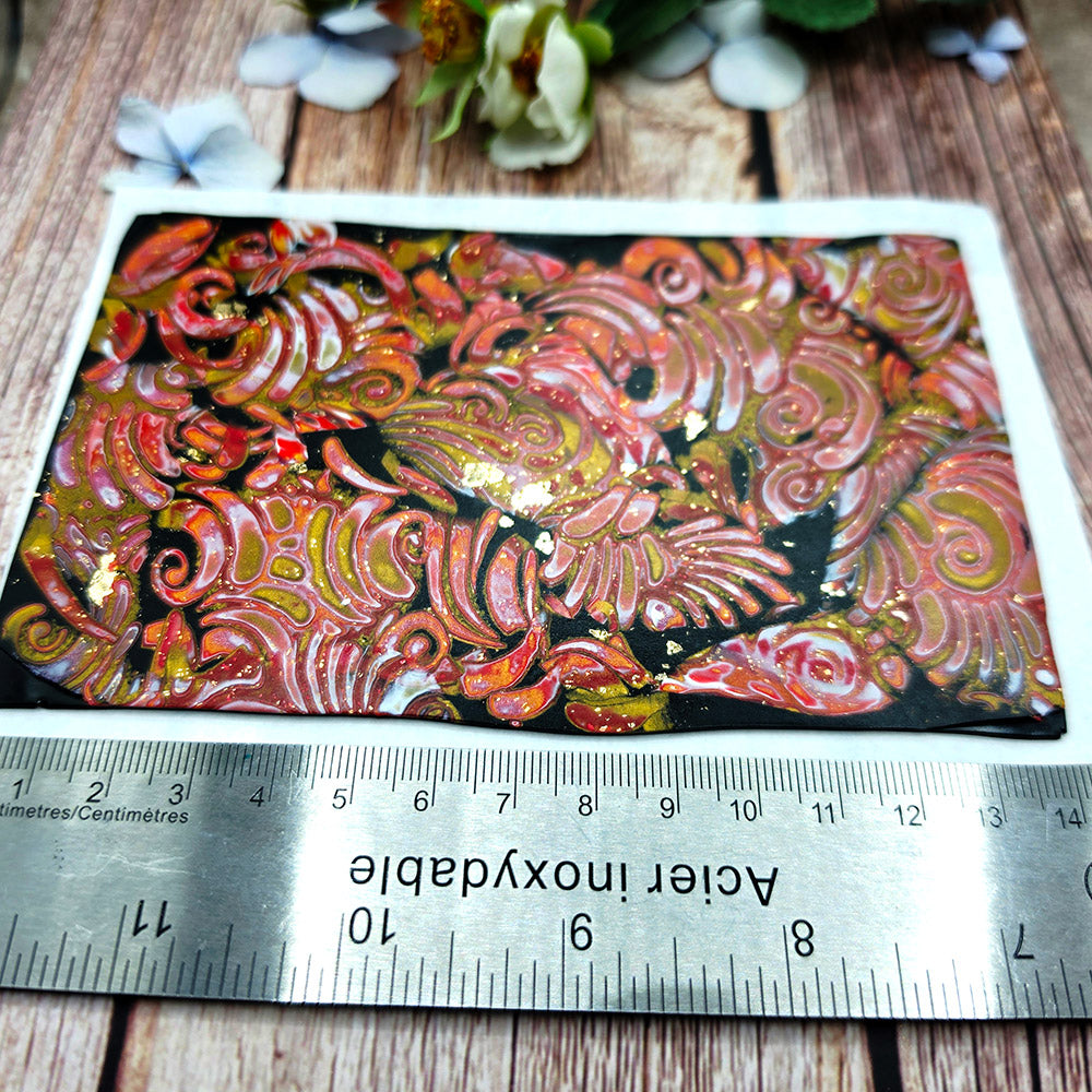 Raw polymer clay veneer sheet, Crimson Gold Baroque