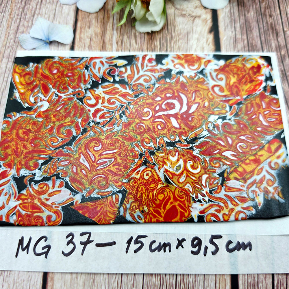 Raw polymer clay veneer sheet, Scarlet Fire Baroque