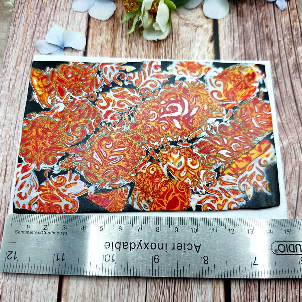 Raw polymer clay veneer sheet, Scarlet Fire Baroque