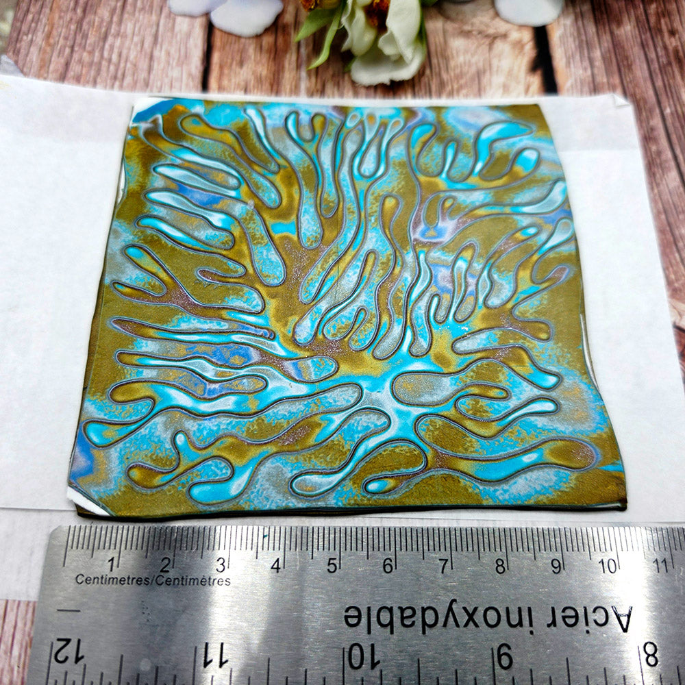 Raw polymer clay veneer sheet, Golden Aqua Flow