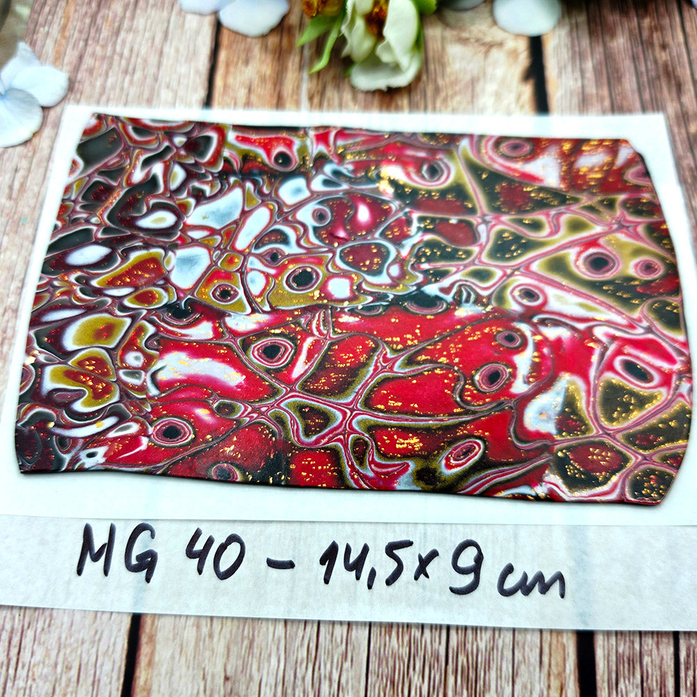 Raw polymer clay veneer sheet, Crimson Treasure