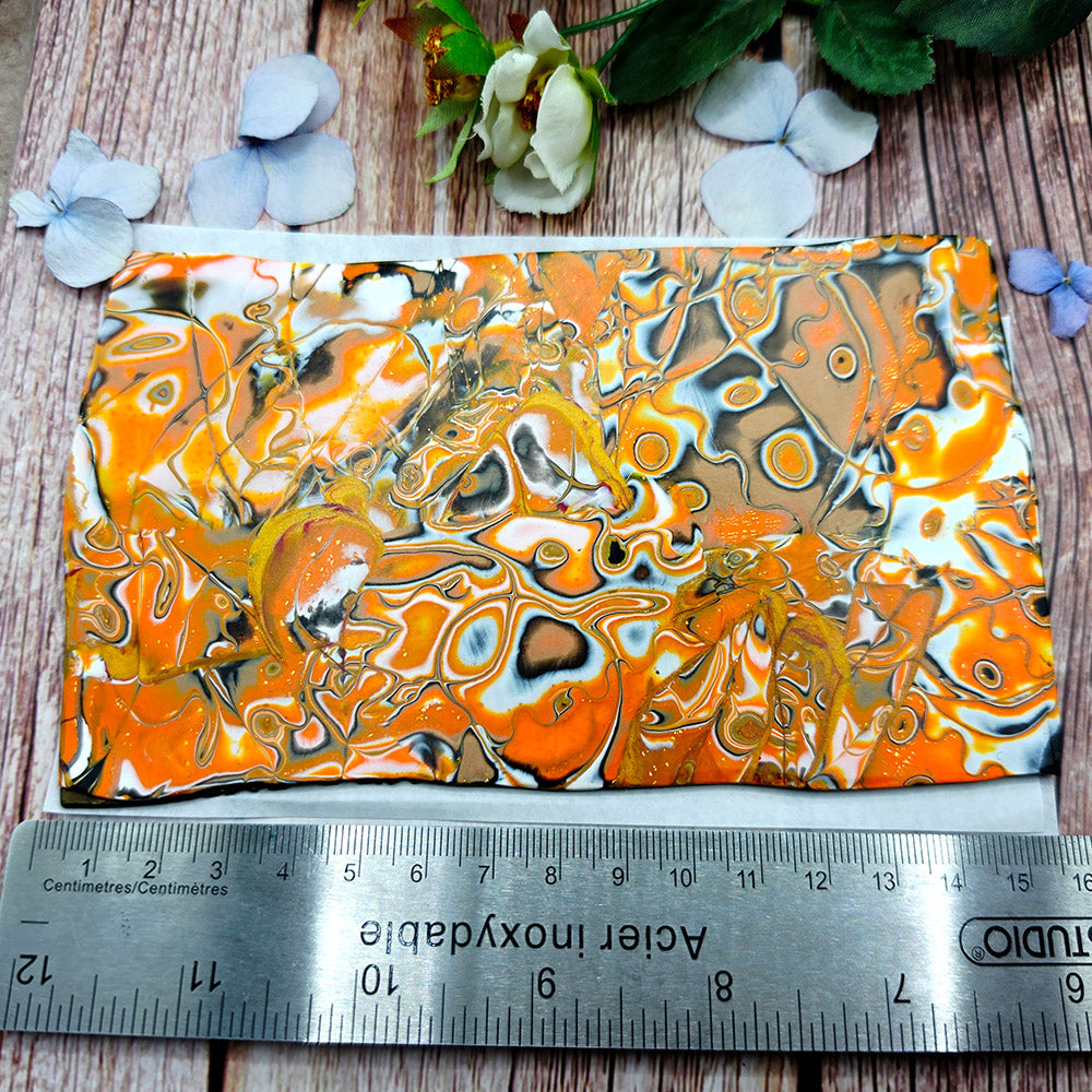 Raw polymer clay veneer sheet, Tangerine Mosaic