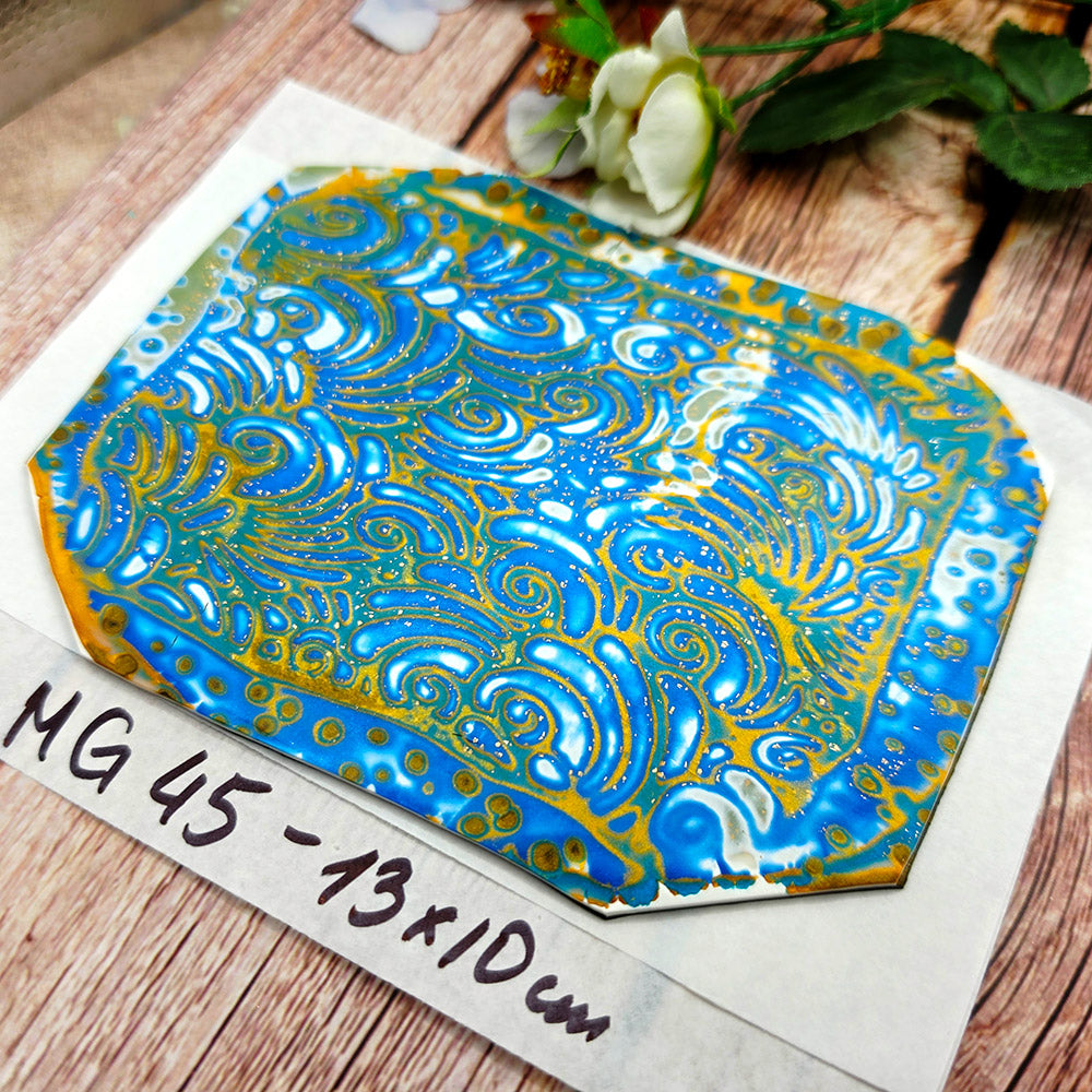 Raw polymer clay veneer sheet, Golden Ocean Swirls