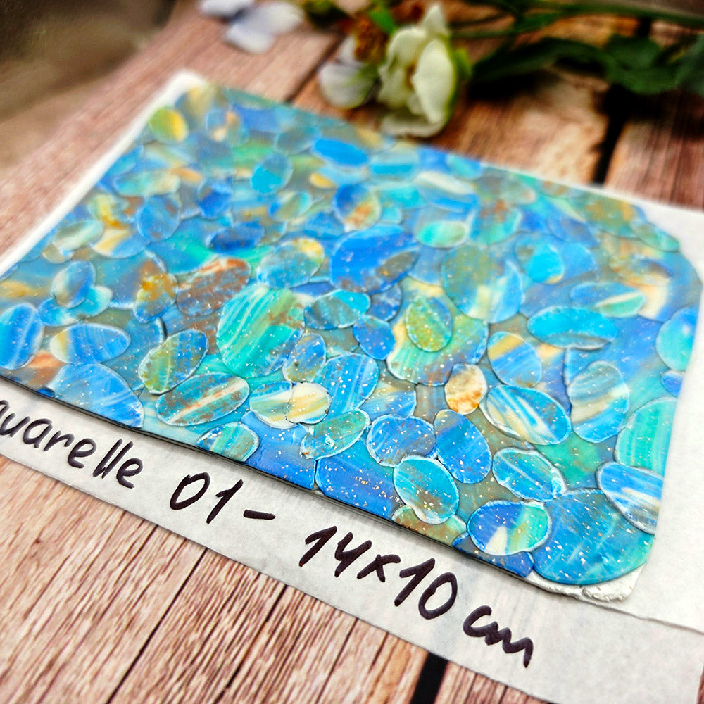 Raw polymer clay veneer sheet, Aquarelle Ocean Pebbles