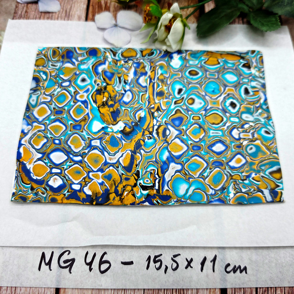 Raw polymer clay veneer sheet, Golden Turquoise Mosaic