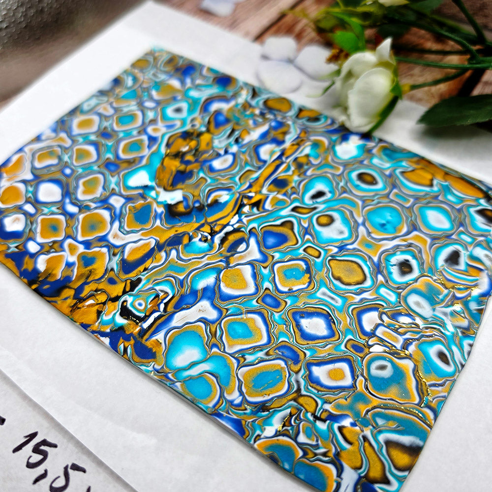 Raw polymer clay veneer sheet, Golden Turquoise Mosaic