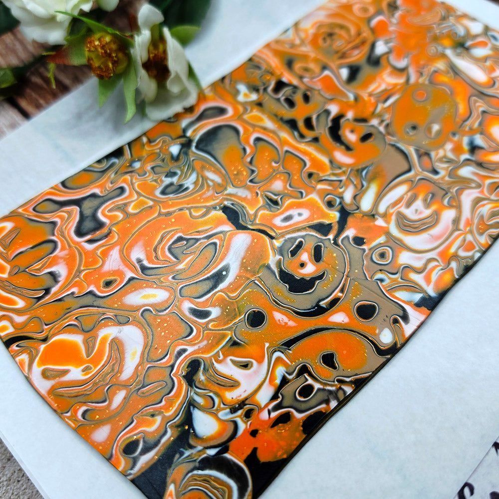Raw polymer clay veneer sheet, Tangerine Smoke