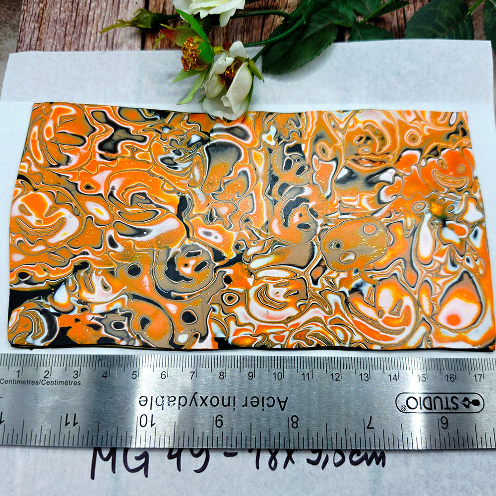 Raw polymer clay veneer sheet, Tangerine Smoke