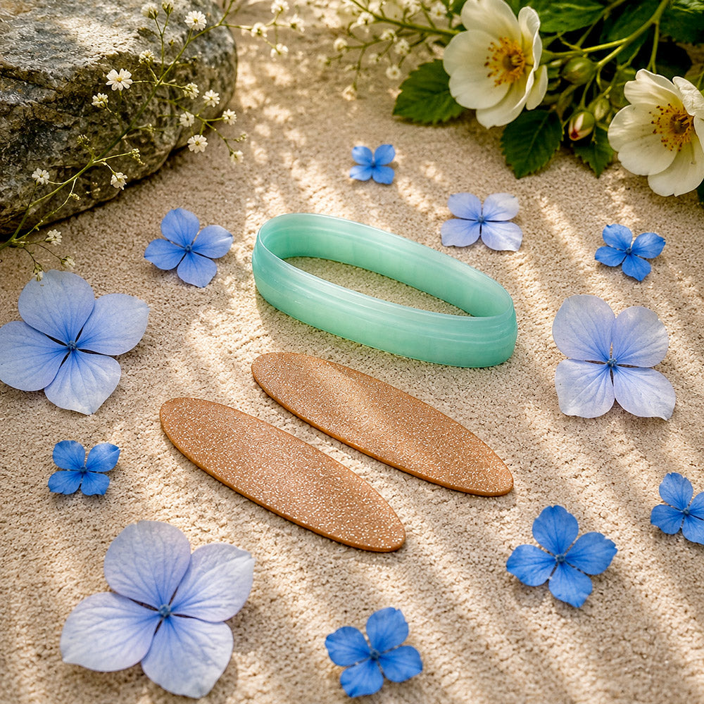 Green PLA long oval polymer clay cutter with smooth rounded ends and terracotta clay oval earring pieces by SweetyBijou
