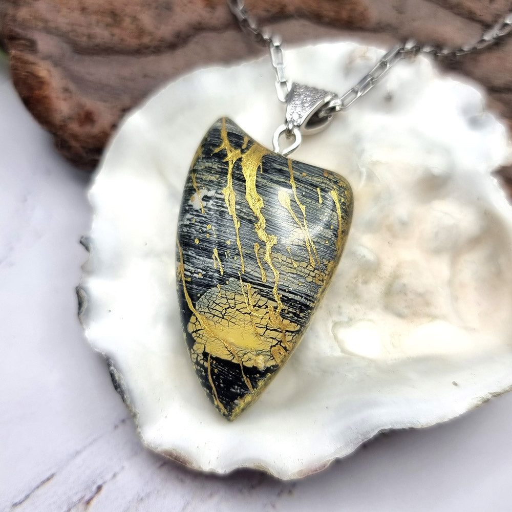 Unique Black-n-Gold Pendant out of Polymer Clay Pendant SweetyBijou Jewelry   