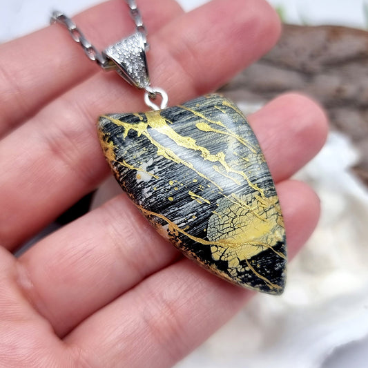 Unique Black-n-Gold Pendant out of Polymer Clay Pendant SweetyBijou Jewelry   