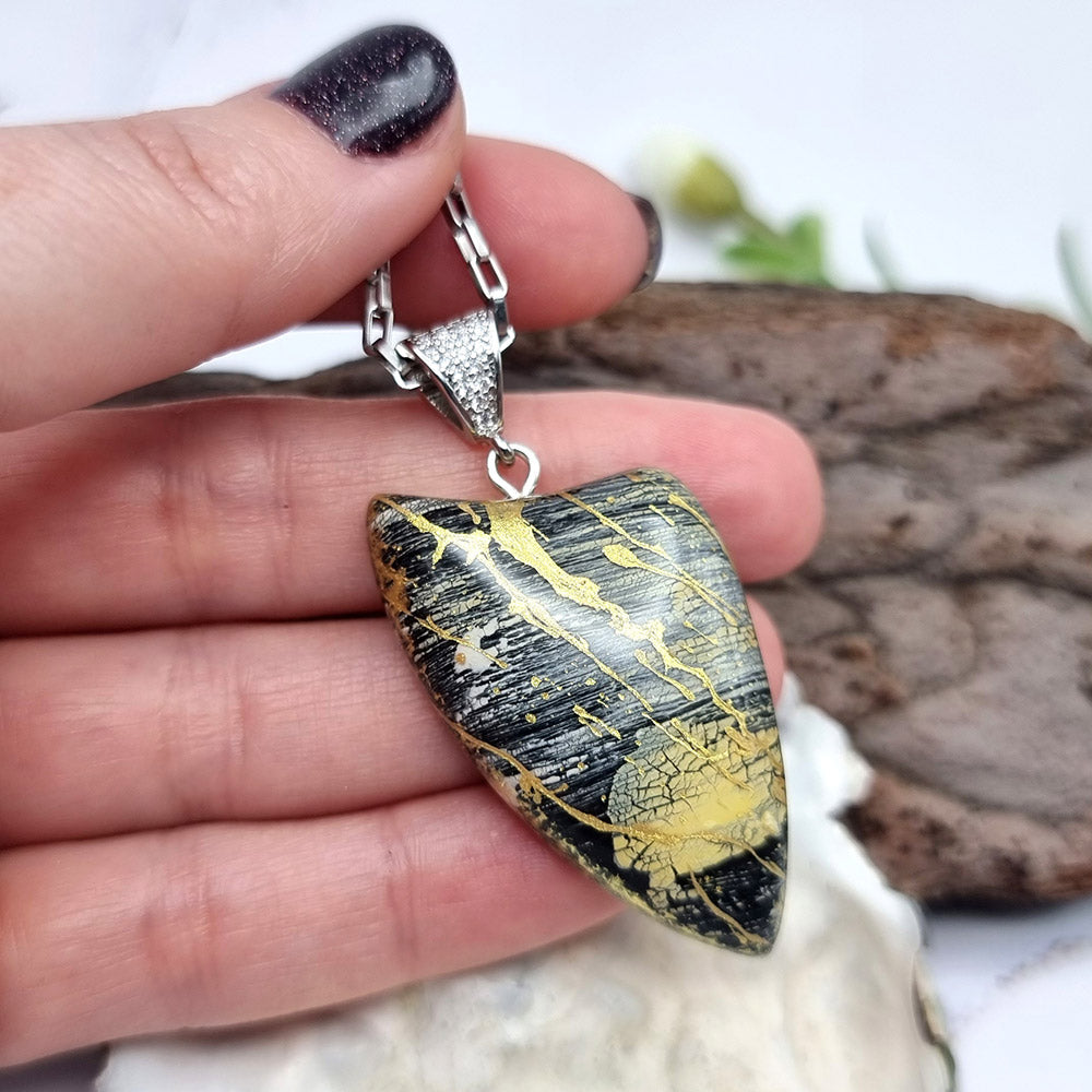 Unique Black-n-Gold Pendant out of Polymer Clay Pendant SweetyBijou Jewelry   