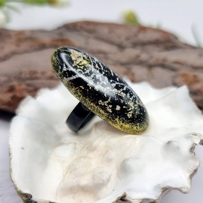 Ring out of polymer clay in Black & Gold Colours Ring SweetyBijou Jewelry   